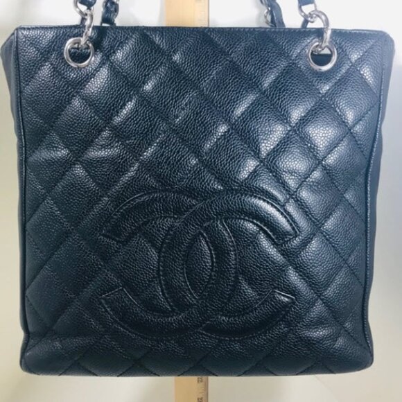 Chanel Petite Qulited Caviar Black Leather Shopping Tote with Silver Hardware - Picture 7 of 8
